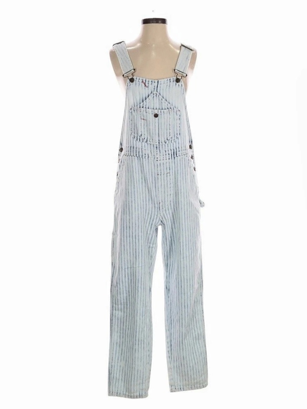 Faherty Cotton Blend Striped Overalls in Blue & White XS Like New
